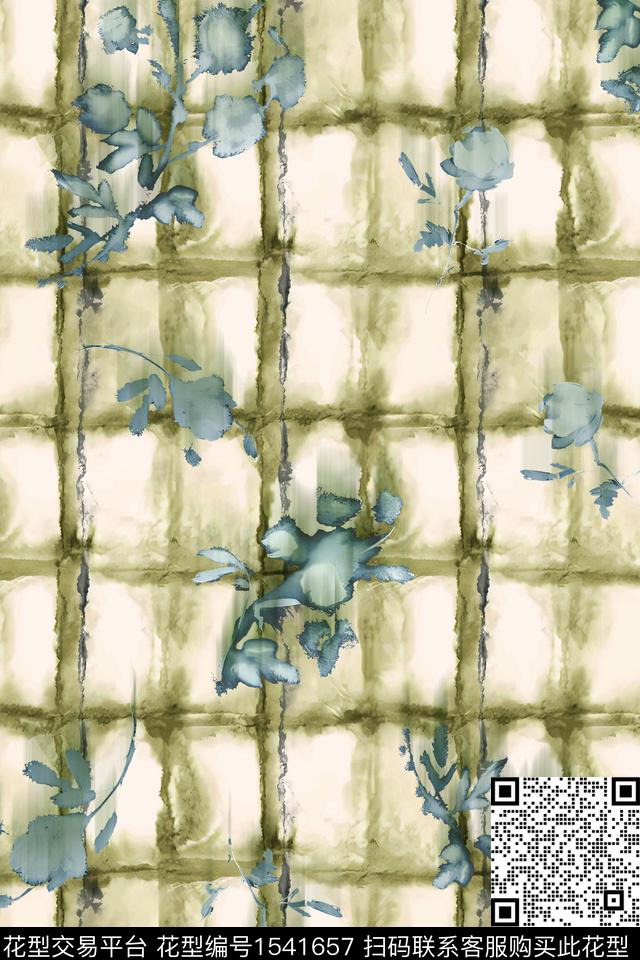 0613-1.jpg - 1541657 - 抽象花卉 水彩 格子 - 数码印花花型 － 女装花型设计 － 瓦栏