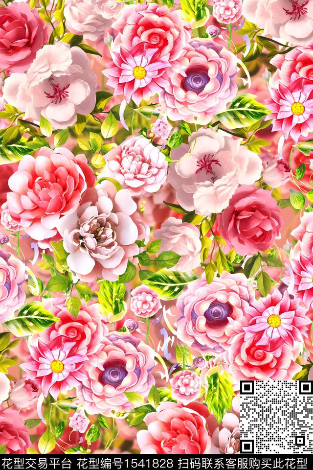 QG202303#.jpg - 1541828 - 手绘花卉 满版散花 花卉 - 数码印花花型 － 女装花型设计 － 瓦栏