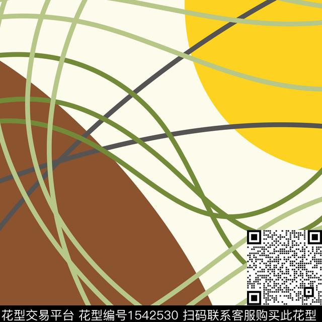 抽象线条独幅.jpg - 1542530 - 抽象 涂鸦 几何 - 传统印花花型 － 沙发布花型设计 － 瓦栏