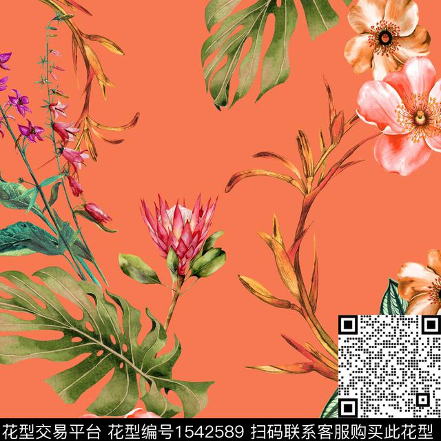 JN00123.jpg - 1542589 - 花卉 大花 热带叶子 - 数码印花花型 － 女装花型设计 － 瓦栏