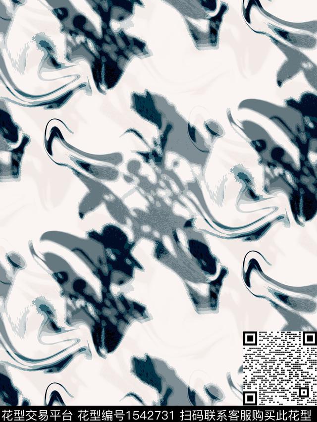 影子628·1.jpg - 1542731 - 男装 迷幻 水墨风 - 数码印花花型 － 女装花型设计 － 瓦栏