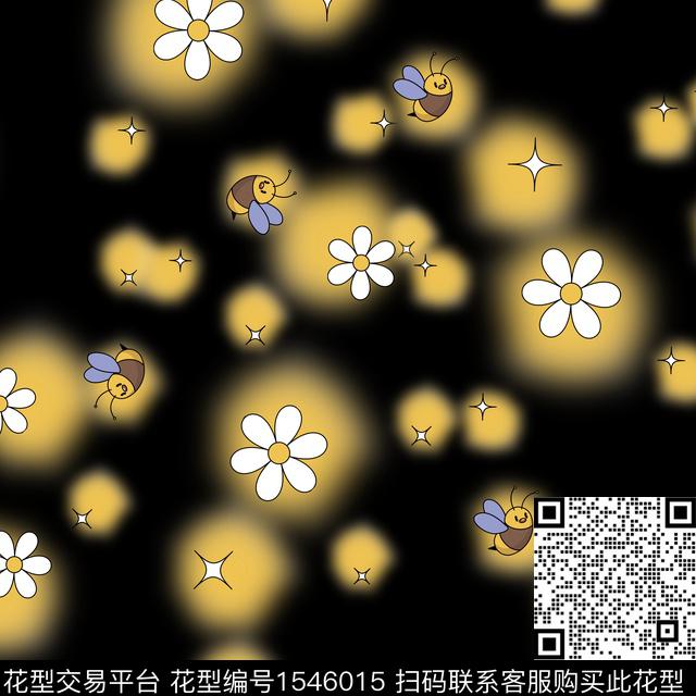 蜜蜂星星.jpg - 1546015 - 蜜蜂 女装 星星 - 数码印花花型 － 女装花型设计 － 瓦栏