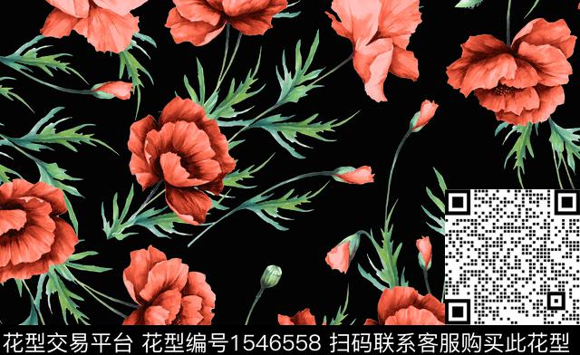 A3.jpg - 1546558 - 水彩 花卉 黑底花卉 - 数码印花花型 － 女装花型设计 － 瓦栏