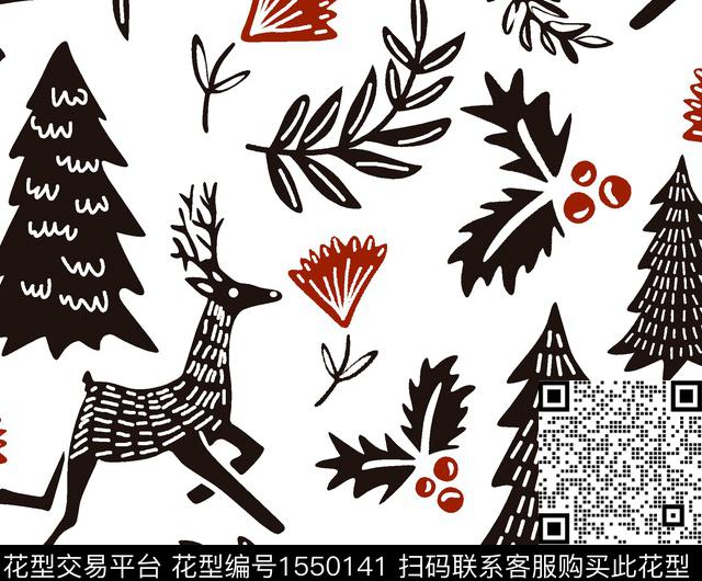 36.jpg - 1550141 - 鹿 树木 花卉 - 传统印花花型 － 女装花型设计 － 瓦栏