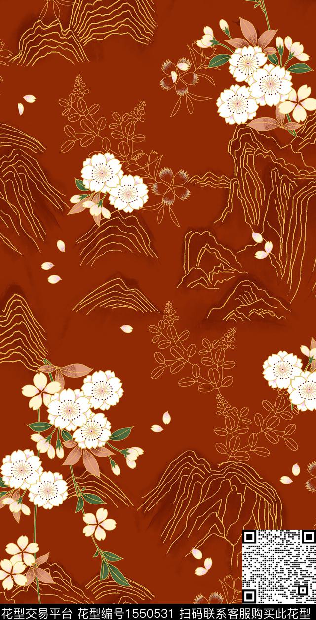 3-铁锈.jpg - 1550531 - 中国风 山川 花卉 - 数码印花花型 － 女装花型设计 － 瓦栏