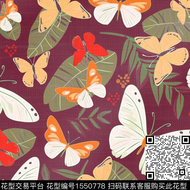 ZZ428 pattern vv.jpg - 1550778 - 蝴蝶 布纹 叶子 - 数码印花花型 － 女装花型设计 － 瓦栏