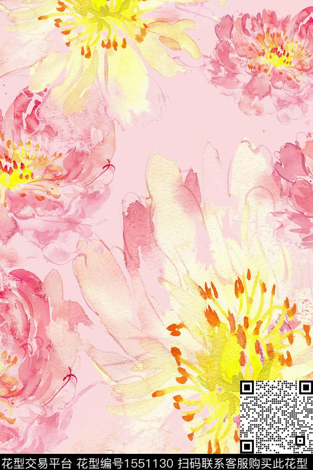 9.22粉色花.jpg - 1551130 - 大花 水彩 年轻女性 - 数码印花花型 － 女装花型设计 － 瓦栏