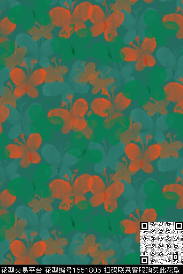 水彩蝴蝶.jpg - 1551805 - 复古 抽象 蝴蝶 - 数码印花花型 － 女装花型设计 － 瓦栏