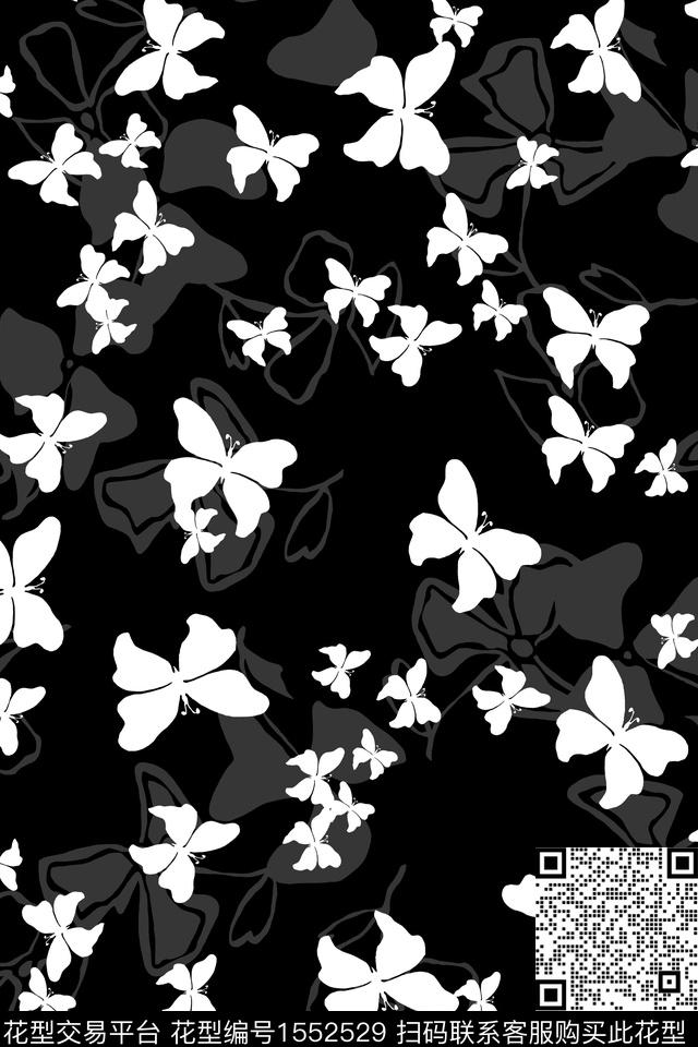 XZ5121.jpg - 1552529 - 时尚 蝴蝶 黑底 - 数码印花花型 － 女装花型设计 － 瓦栏