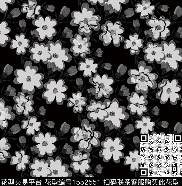 1012-n4.jpg - 1552551 - 黑底花卉 黑白灰 小碎花 - 数码印花花型 － 女装花型设计 － 瓦栏