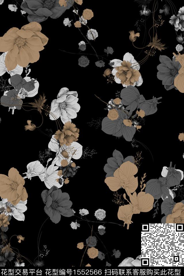 Z14474.jpg - 1552566 - 花卉 中老年 黑底花卉 - 数码印花花型 － 女装花型设计 － 瓦栏