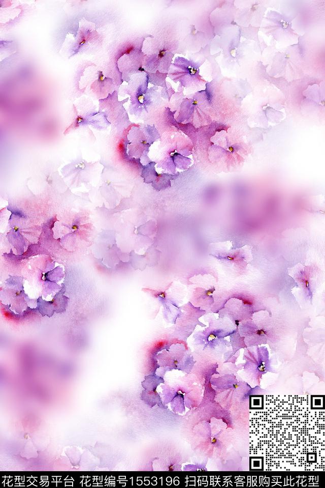 LY07-1.jpg - 1553196 - 花卉 水彩 朦胧底 - 数码印花花型 － 女装花型设计 － 瓦栏