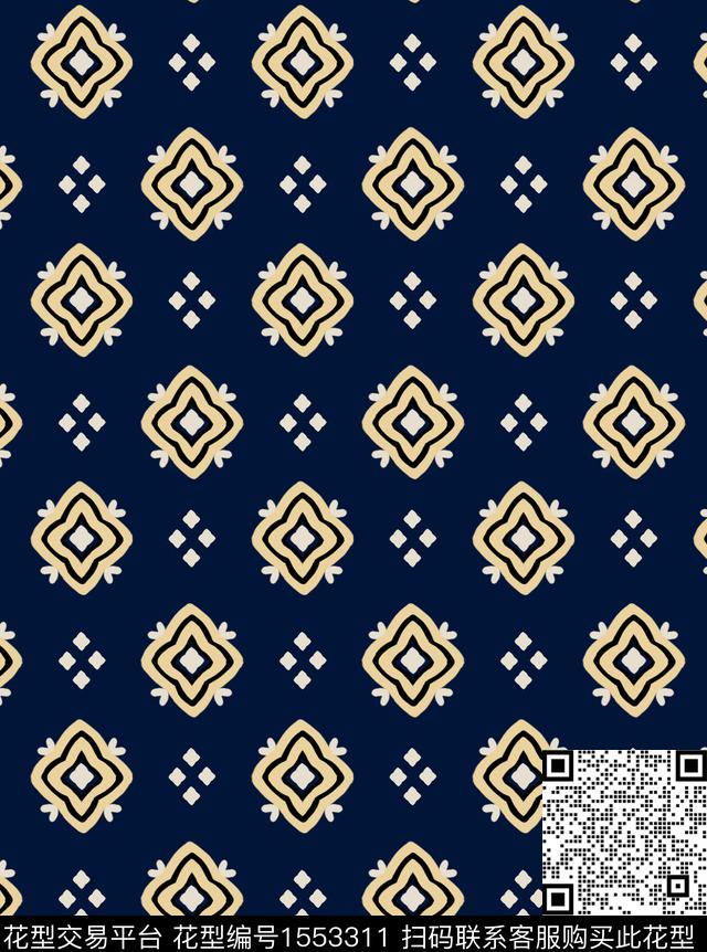 guan1195.jpg - 1553311 - 菱形 几何 老蓝底 - 传统印花花型 － 女装花型设计 － 瓦栏