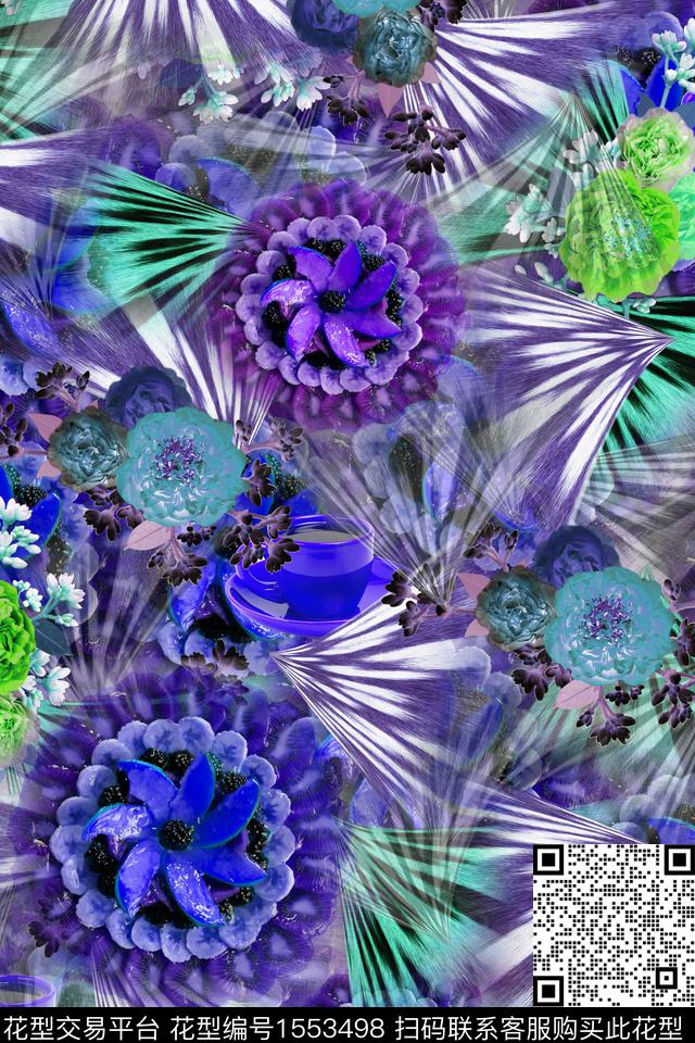 豹纹花卉水果.jpg - 1553498 - 满版散花 杯子 花卉 - 数码印花花型 － 女装花型设计 － 瓦栏