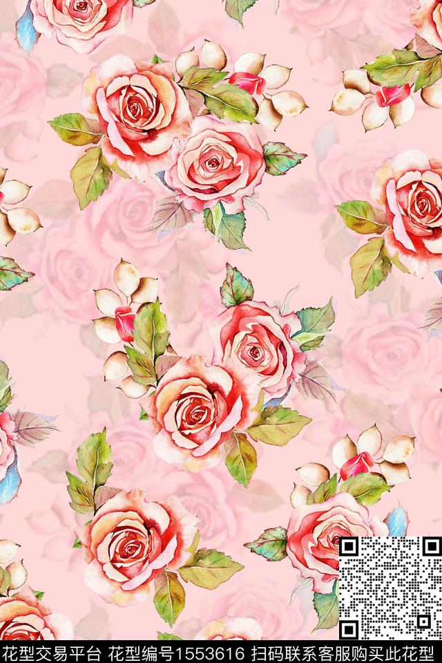 QG202322#.jpg - 1553616 - 影花 花卉 玫瑰花 - 数码印花花型 － 女装花型设计 － 瓦栏