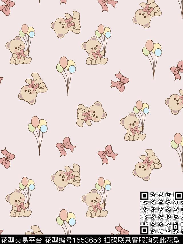 9.4玩气球的熊熊.jpg - 1553656 - 卡通 熊 蝴蝶结 - 传统印花花型 － 童装花型设计 － 瓦栏