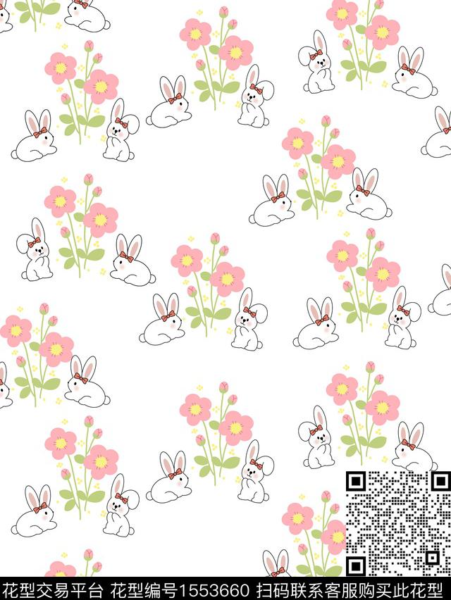 9.6林间小兔叽.jpg - 1553660 - 花卉 可爱 小清新 - 传统印花花型 － 女装花型设计 － 瓦栏