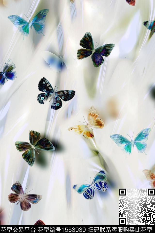 XZ5175.jpg - 1553939 - 蝴蝶 底纹 水彩 - 数码印花花型 － 女装花型设计 － 瓦栏