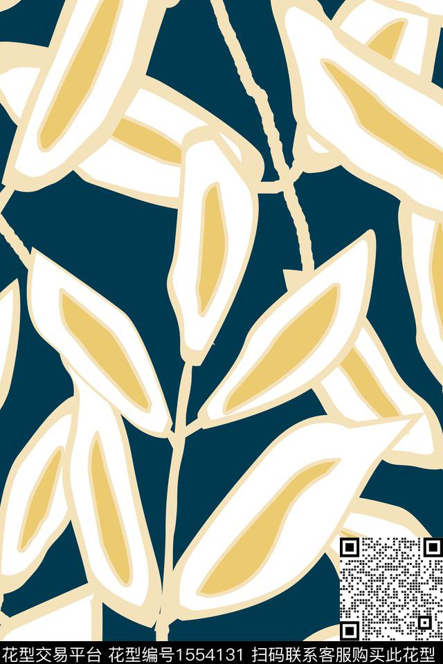 抽象变形叶子 副本.jpg - 1554131 - 几何花卉 复古 抽象 - 传统印花花型 － 女装花型设计 － 瓦栏