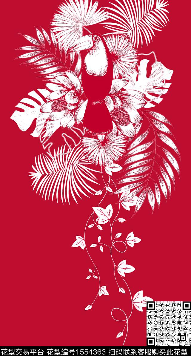 R1902013A.jpg - 1554363 - 鹦鹉 男装定位花 热带花型 - 传统印花花型 － 男装花型设计 － 瓦栏