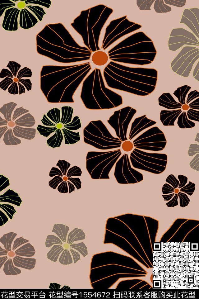 抽象花朵.jpg - 1554672 - 花卉 几何花卉 抽象花卉 - 传统印花花型 － 女装花型设计 － 瓦栏