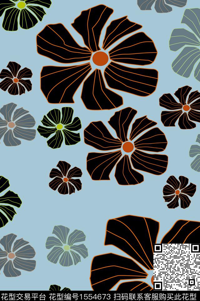 抽象花朵1.jpg - 1554673 - 手绘花卉 民族风 绿植树叶 - 传统印花花型 － 女装花型设计 － 瓦栏