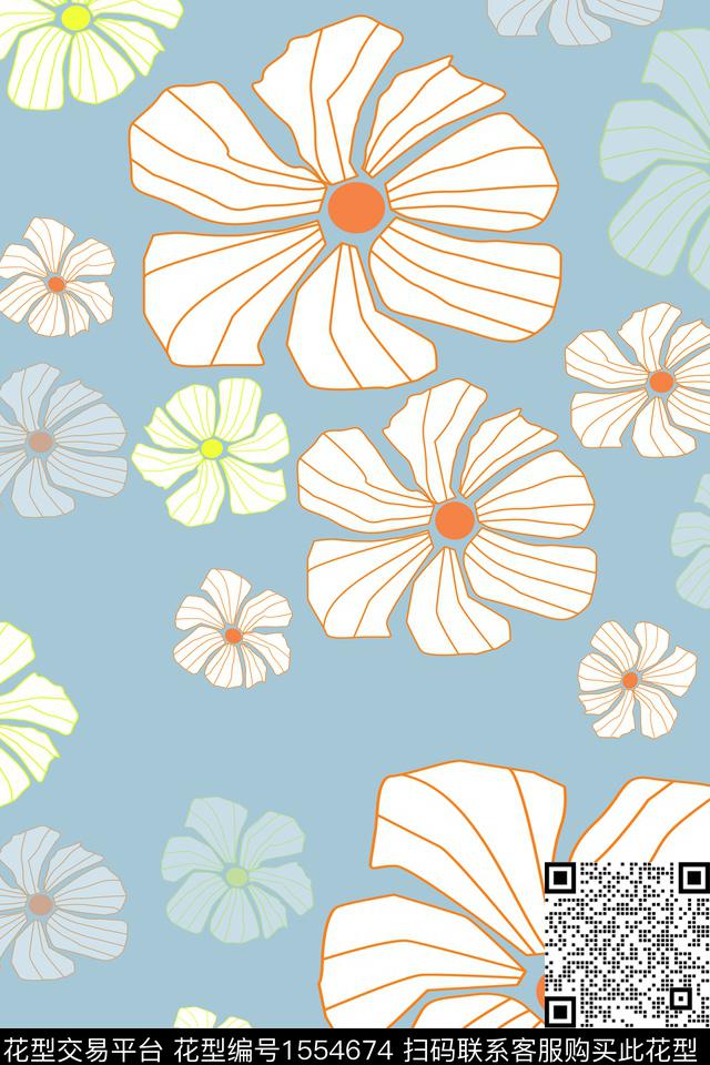 抽象花朵2.jpg - 1554674 - 手绘花卉 民族风 绿植树叶 - 传统印花花型 － 女装花型设计 － 瓦栏