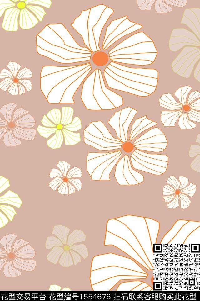 抽象花朵3.jpg - 1554676 - 手绘花卉 民族风 绿植树叶 - 传统印花花型 － 女装花型设计 － 瓦栏