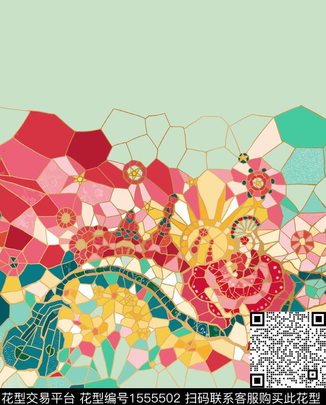 巴塞罗那.jpg - 1555502 - 抽象 碎片 马赛克 - 数码印花花型 － 礼品花型设计 － 瓦栏