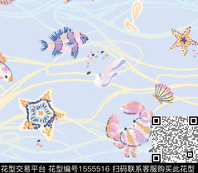 可爱海洋生物.jpg - 1555516 - 珊瑚 鱼 海星 - 数码印花花型 － 童装花型设计 － 瓦栏