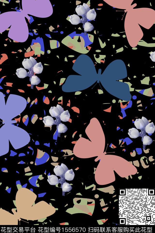 抽象花卉几何图形.jpg - 1556570 - 剪影 蝴蝶 花卉 - 数码印花花型 － 女装花型设计 － 瓦栏