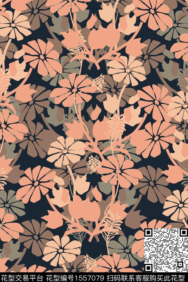未标题-56.jpg - 1557079 - 花卉 黑底花卉 影花 - 传统印花花型 － 男装花型设计 － 瓦栏