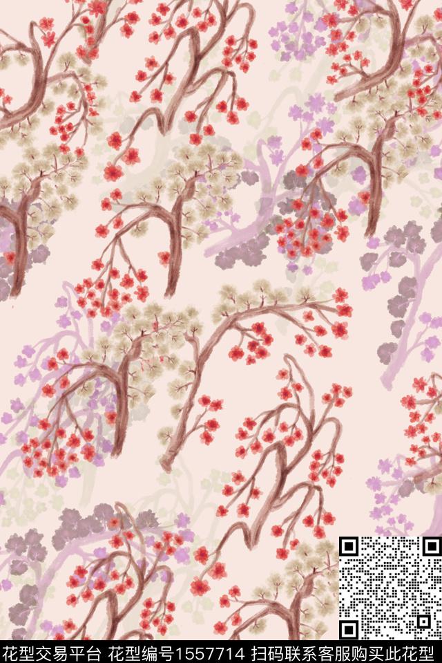 小碎花.jpg - 1557714 - 树枝 花卉 树 - 数码印花花型 － 女装花型设计 － 瓦栏
