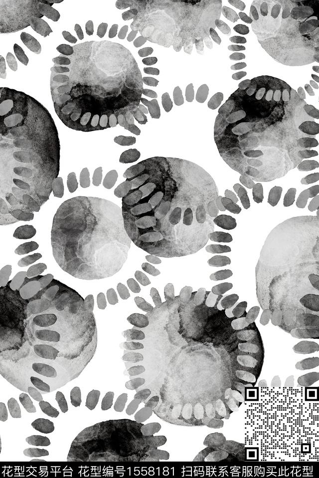 圆圈 抽象.jpg - 1558181 - 水墨 几何 笔触 - 数码印花花型 － 女装花型设计 － 瓦栏