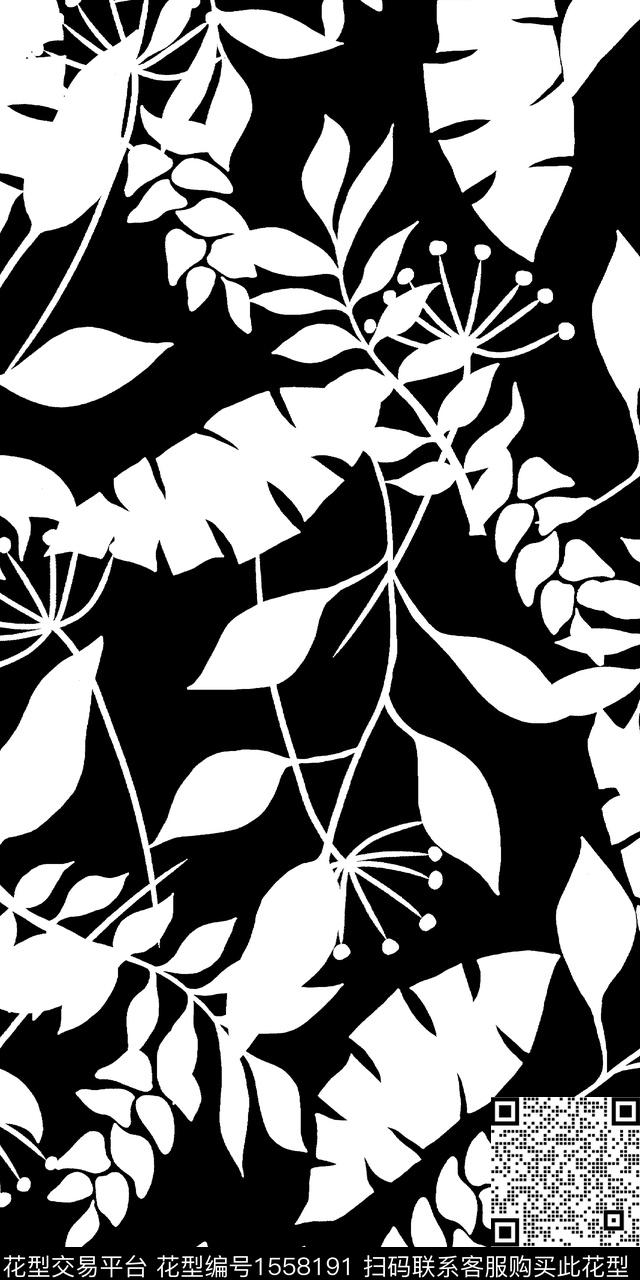XZ5277.jpg - 1558191 - 叶子 花卉 黑白花型 - 数码印花花型 － 女装花型设计 － 瓦栏