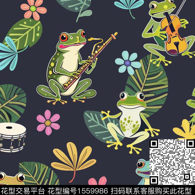 ZZ489 pa verd.jpg - 1559986 - 青蛙 叶子 花卉 - 数码印花花型 － 童装花型设计 － 瓦栏