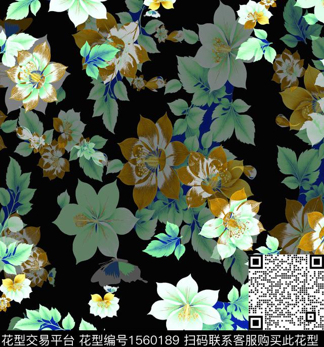 87809708.jpg - 1560189 - 大花 混合拼接 花卉 - 数码印花花型 － 女装花型设计 － 瓦栏