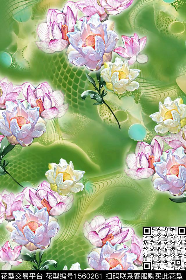 HDS-Y23071838.jpg - 1560281 - 底纹 花卉 数码花型 - 数码印花花型 － 女装花型设计 － 瓦栏