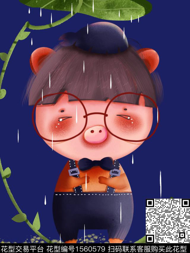 害羞小猪.jpg - 1560579 - 动物纹 插画 童装 - 数码印花花型 － 童装花型设计 － 瓦栏