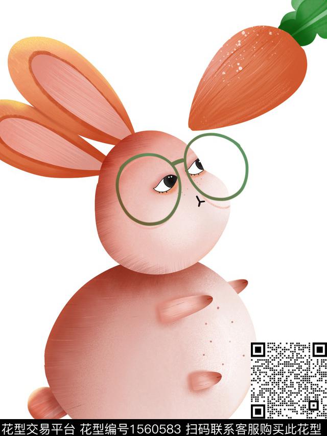 爱吃萝卜的小兔.jpg - 1560583 - 插画 兔子 可爱 - 数码印花花型 － 童装花型设计 － 瓦栏