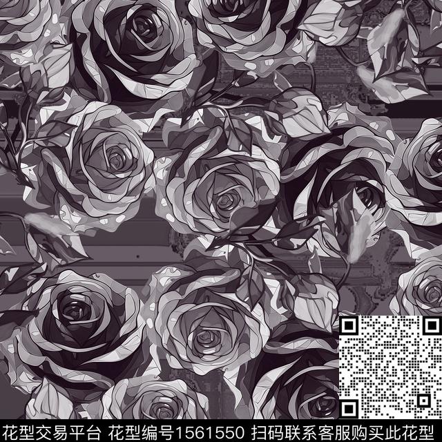 83838.jpg - 1561550 - 玫瑰花 抽象花卉 绘画 - 数码印花花型 － 女装花型设计 － 瓦栏