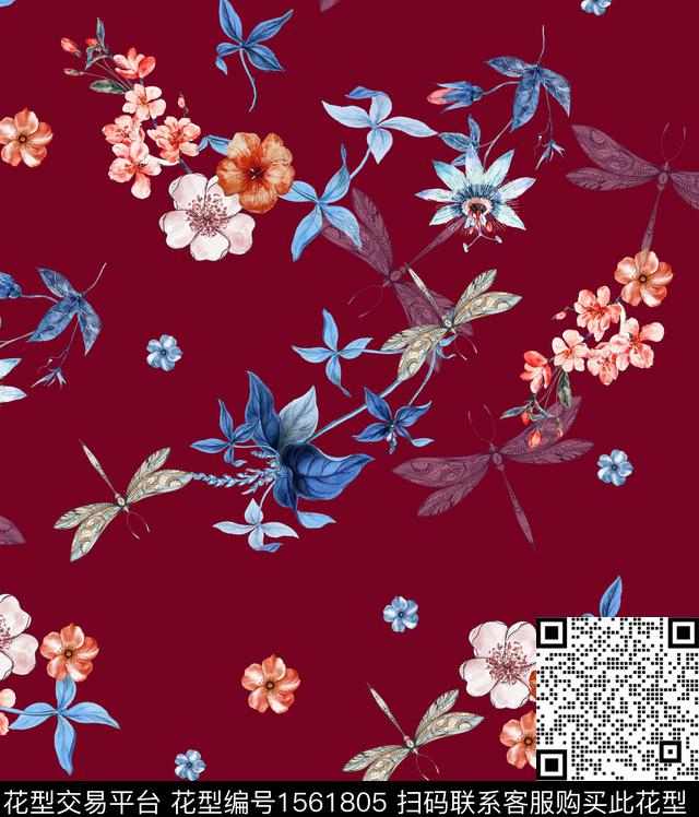 guan1226.jpg - 1561805 - 花卉 水彩 蝴蝶 - 数码印花花型 － 女装花型设计 － 瓦栏