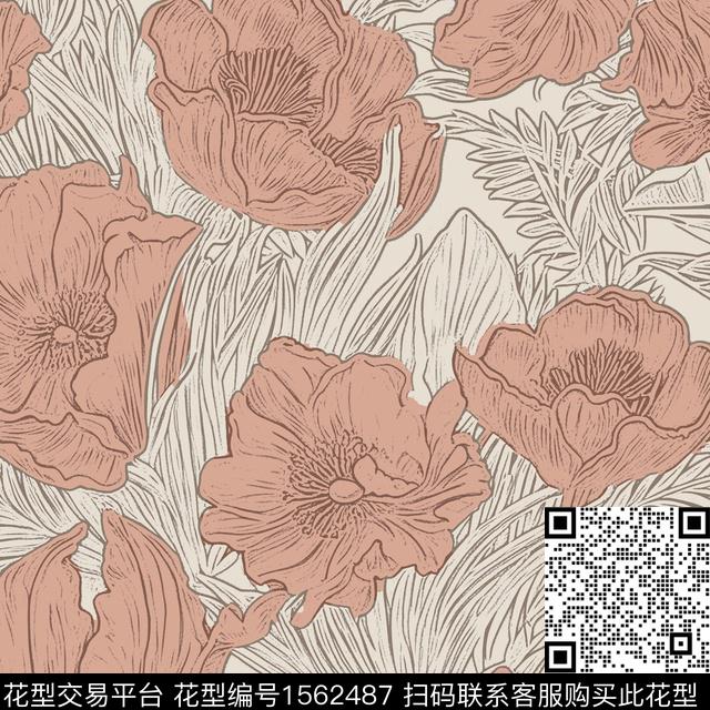 ZZ480 pat pink.jpg - 1562487 - 花卉 大花 植物 - 数码印花花型 － 沙发布花型设计 － 瓦栏