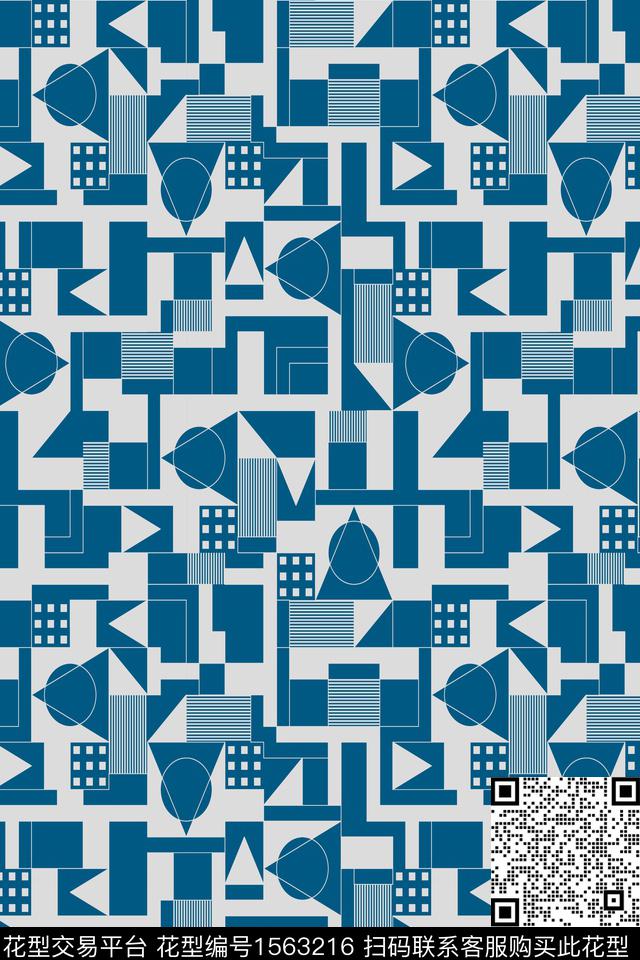 举一反三.jpg - 1563216 - 衬衫 几何 蓝色 - 数码印花花型 － 男装花型设计 － 瓦栏