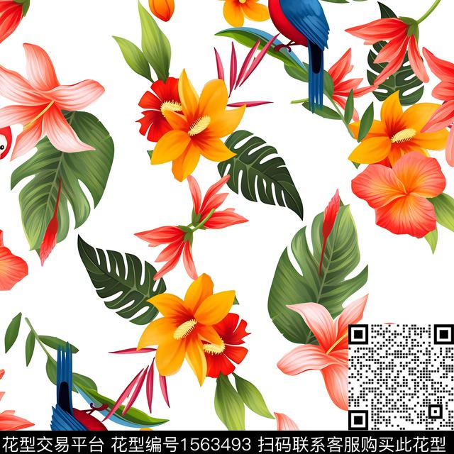 0666.jpg - 1563493 - 花卉 热带 鸟 - 数码印花花型 － 礼品花型设计 － 瓦栏