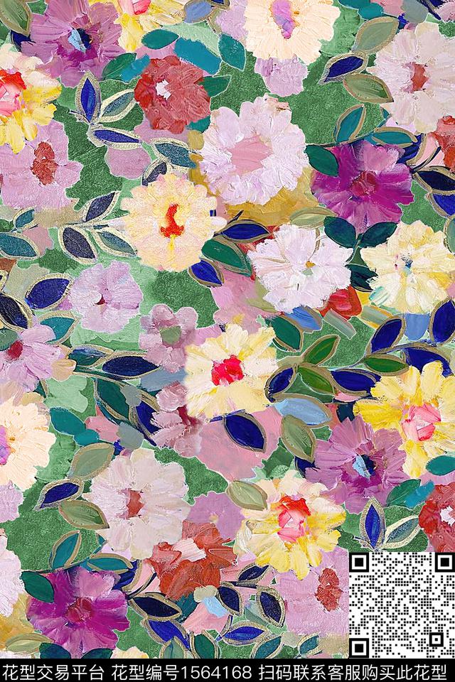 HDS-Y23071939.jpg - 1564168 - 油画 花卉 满版散花 - 数码印花花型 － 女装花型设计 － 瓦栏