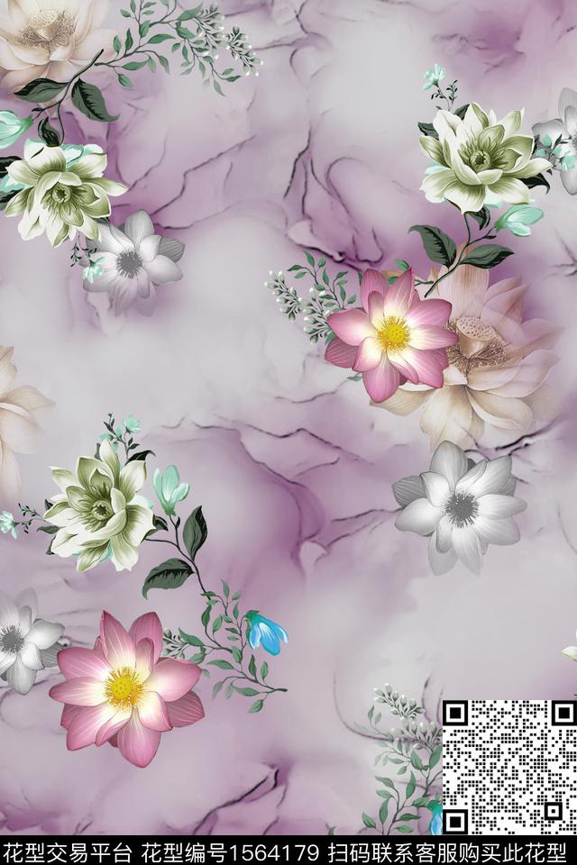 HDS-Y23072203.jpg - 1564179 - 跳接 底纹 花卉 - 数码印花花型 － 女装花型设计 － 瓦栏