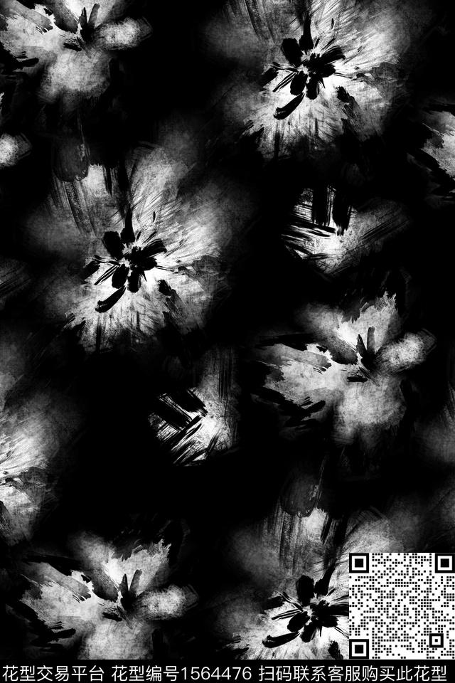 肌理花卉.jpg - 1564476 - 黑白花型 花卉 黑底花卉 - 数码印花花型 － 女装花型设计 － 瓦栏