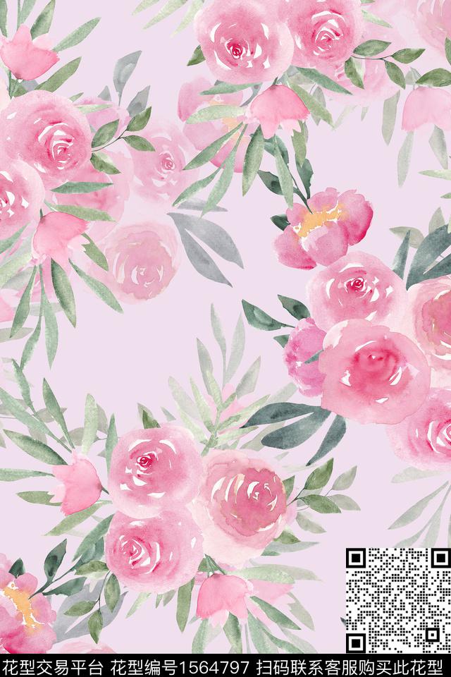 xZ5406.jpg - 1564797 - 水彩花卉 影花 花卉 - 数码印花花型 － 女装花型设计 － 瓦栏