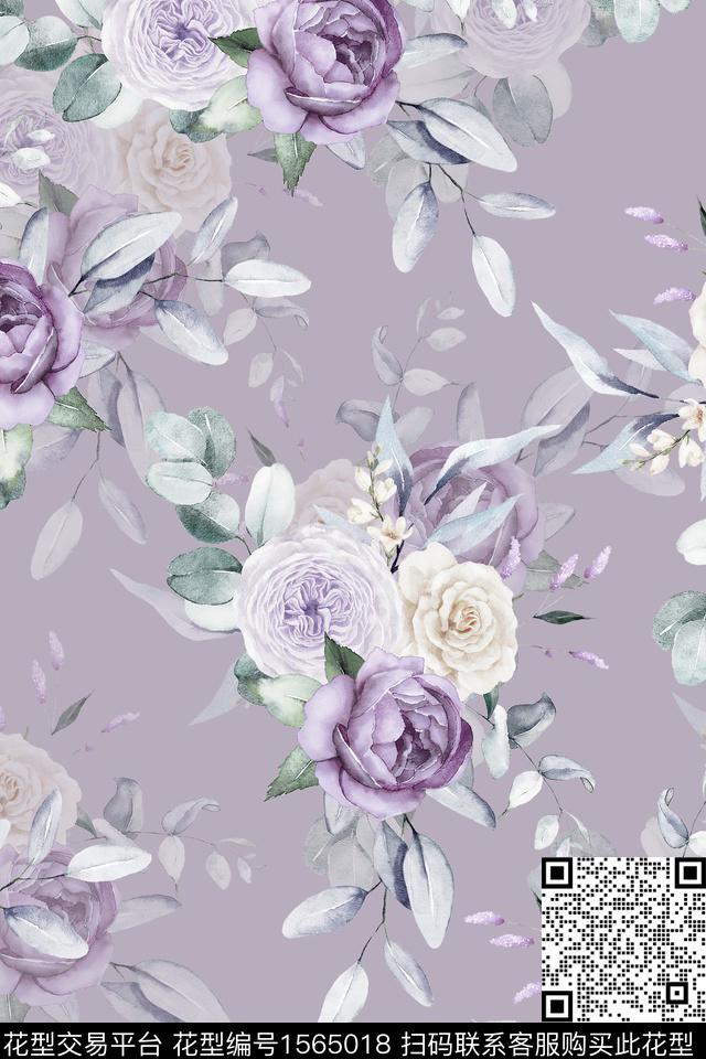 XZ5410.jpg - 1565018 - 水彩花卉 影花 花卉 - 数码印花花型 － 女装花型设计 － 瓦栏